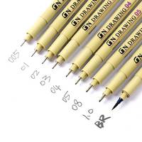 1 Piece Pigment Liner Ink Marker Pen 0.05 0.1 0.2 0.3 0.4 0.5 0.6 0.8 Different Tip Black Fineliner Sketching Brush Pen Pens