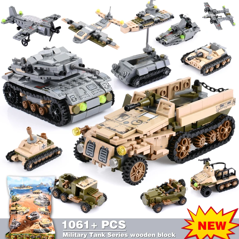 8 IN 2 1061Pcs Army Tank Blocks Empires of Steel Technic Building Blocks Military Vehicle Car Toys Bricks