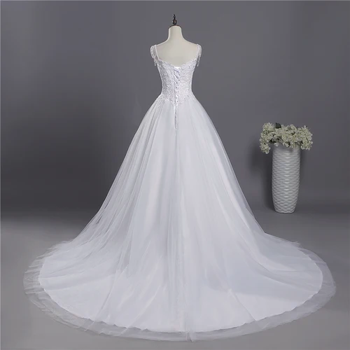 Imagen 2 del producto Personalizado ZJ9041 2025 encaje tirantes espagueti perlas blanco marfil vestidos de novia atractivos para novias de talla grande Maxi tamaño 2-26W tren