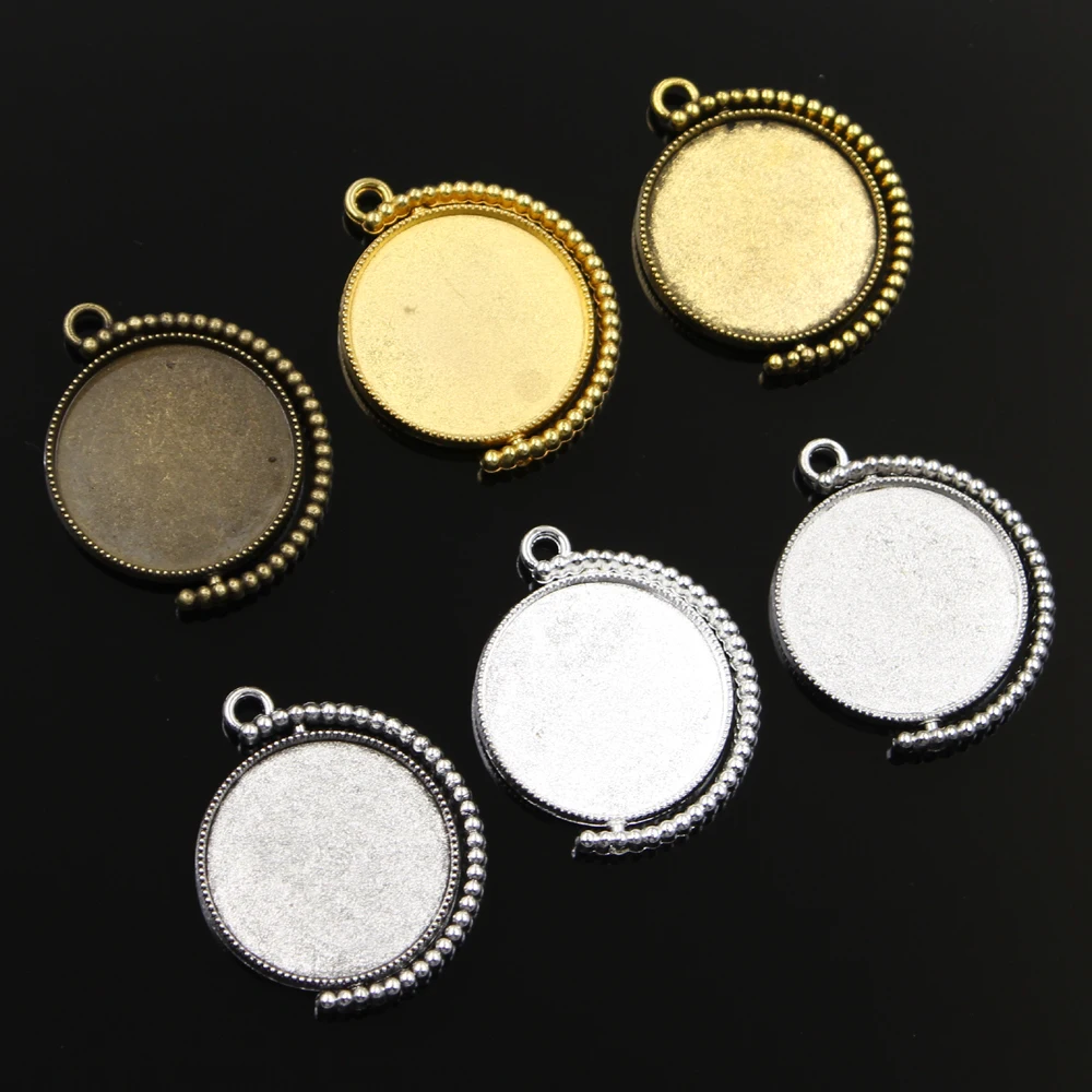 6Colors New Fashion 5pcs 25mm Inner Size Silver Color Can Rotate Double Sided Bronze Gold Classic Simple Cabochon Base Setting