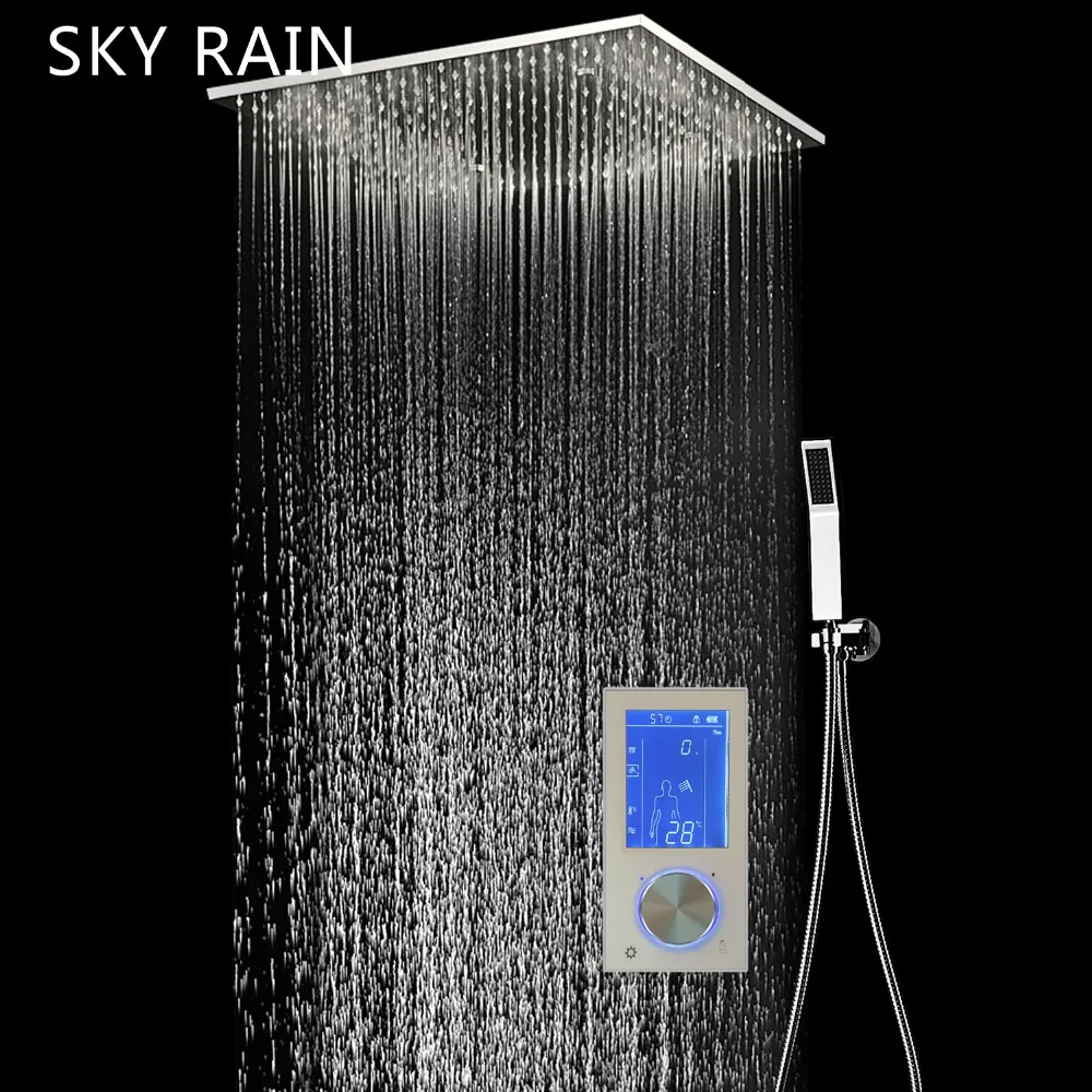 Bathroom Smart Thermostatic Digital Screen Panel Valve Mixer Switch Rainfall Mist SPA Massage 20inches 500mm Shower Head Faucet