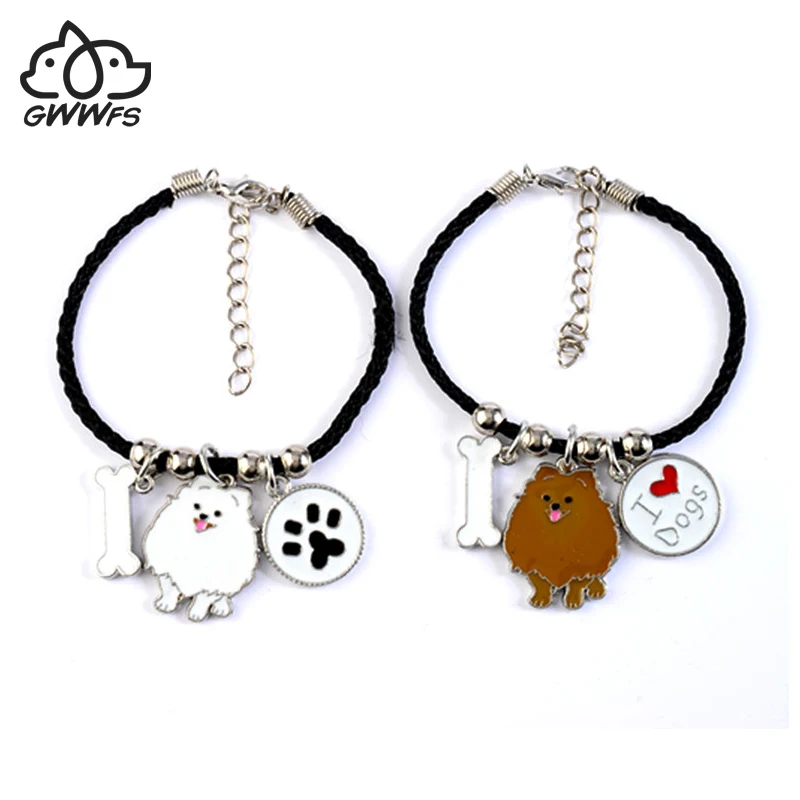 Cute Pomeranian charm bracelets amp bangles for girls women men rope chain silver color pet dog pendant male female bracelet