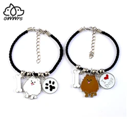 Cute Pomeranian charm bracelets amp bangles for girls women men rope chain silver color pet dog pendant male female bracelet