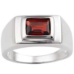 925 Silver Ring for Men Red Garnet 7x9mm Gemstone Invisible Prong Setting January Capricorn Birthstone Father's Day Gift R509RGN