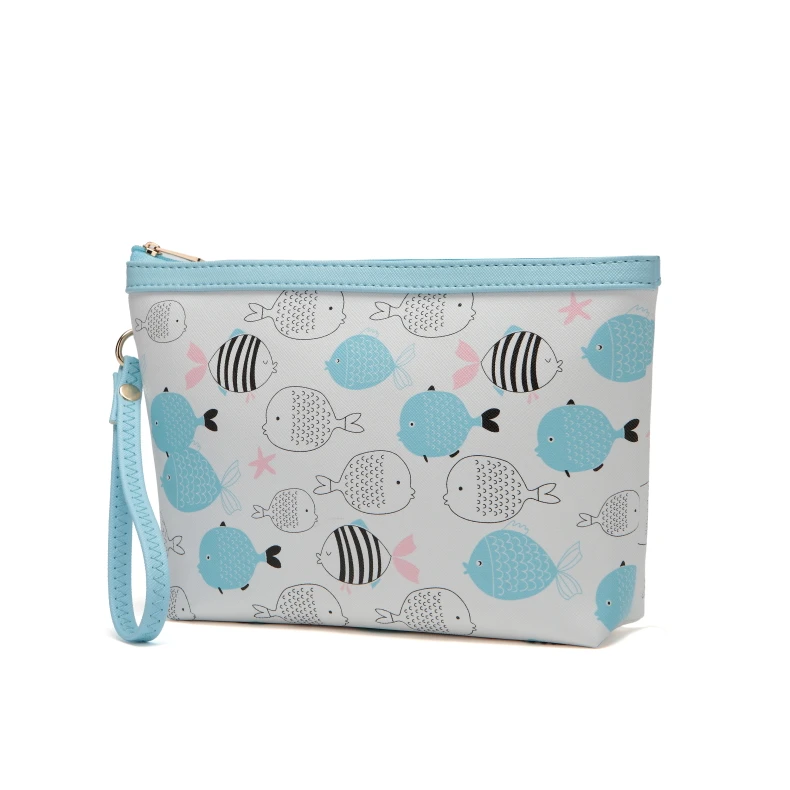 Cartoon Fish  Pattern Blue Cosmetic Bag Dorable Style Organizer For Women Girls  Bags