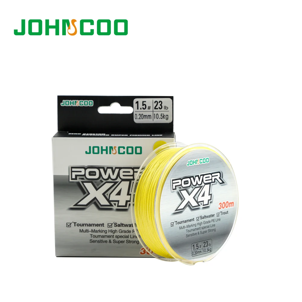 JOHNCOO-4 브레이드 낚싯줄 와이어 300 미터 0.6-8 크기, 송어, 초강력, 바닷물 토너먼트, 그레이드 라인용
