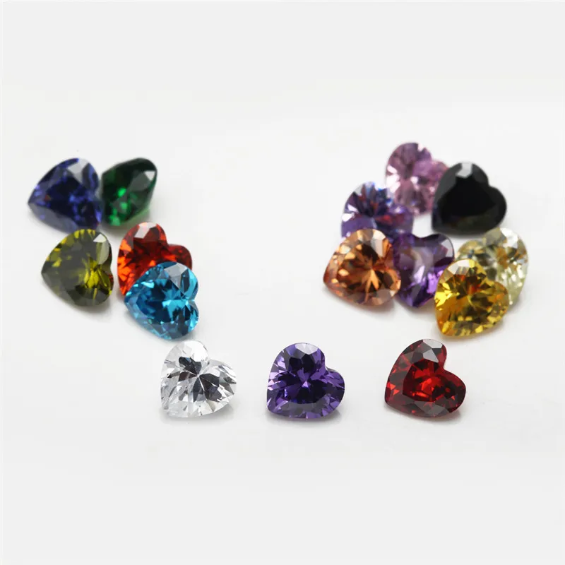 15pcs Loose CZ 1pcs Per Colors Cubic Zirconia Stone Heart Shape Synthetic Gems Size 4x4~9x9mm