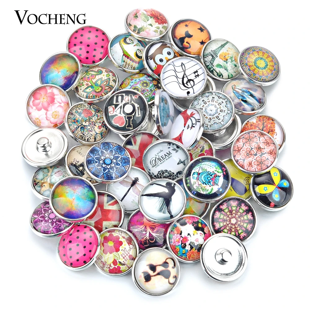 DIY Interchangeable Snap Buttons Jewelry Wholesale Mix Sales 50pcs/Bag Random 18mm Glass Snap Charms for Necklaces Bracelet Gift