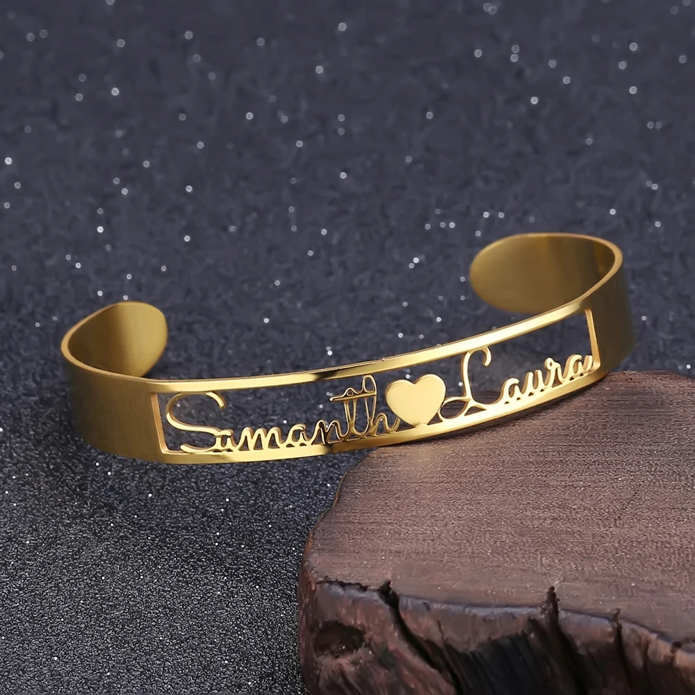 Cutomized Gold  Name Bangle     High Quality Stainless Steel Personalized ID Nameplate Bangles & Bracelet Adjusted