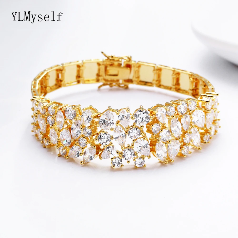 

18 cm length big bangle beautiful CZ gold-color women accessories jewelry high quality jewellery large crystal Bracelet