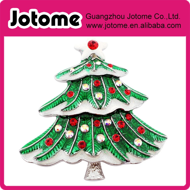 Wholesale Rhinestone Brooches Green And White Christmas Tree Pins Crystal Pin Brooch 2 x 1.875 inches