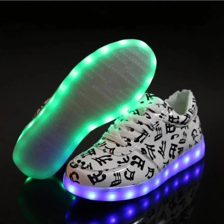 UncleJerry Musical Note Glowing Led Sneakers for boys,girls,men and women USB Charging Light Up Shoes Adult Fashion Party Shoes