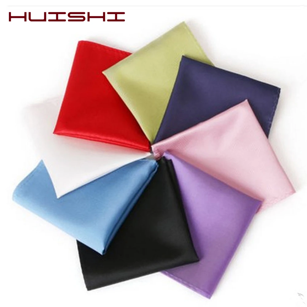 HUISHI Hot Sale Men\'s Satin Polyestery Solid Plain Suits Pocket Squares Party Handkerchief Accessories Wedding Business