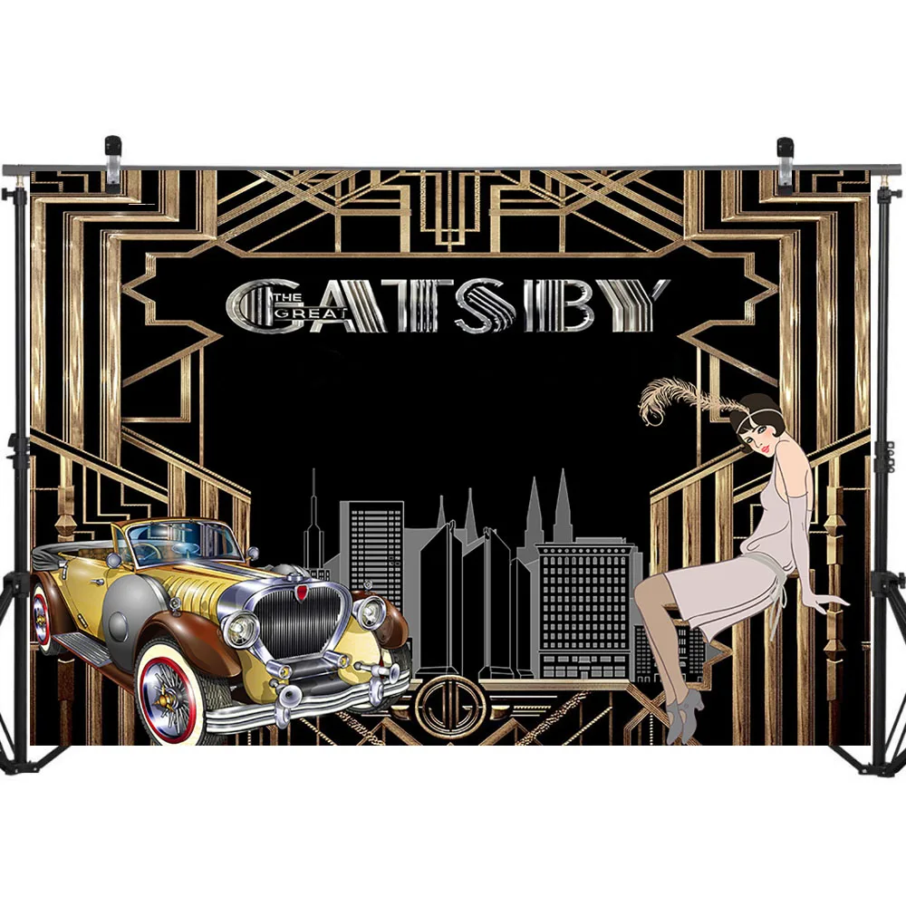  The Great Gatsby Backdrop 1920's Retro Flapper Girl Photography Background Vinyl Gatsby Theme Party Banner Backdrops