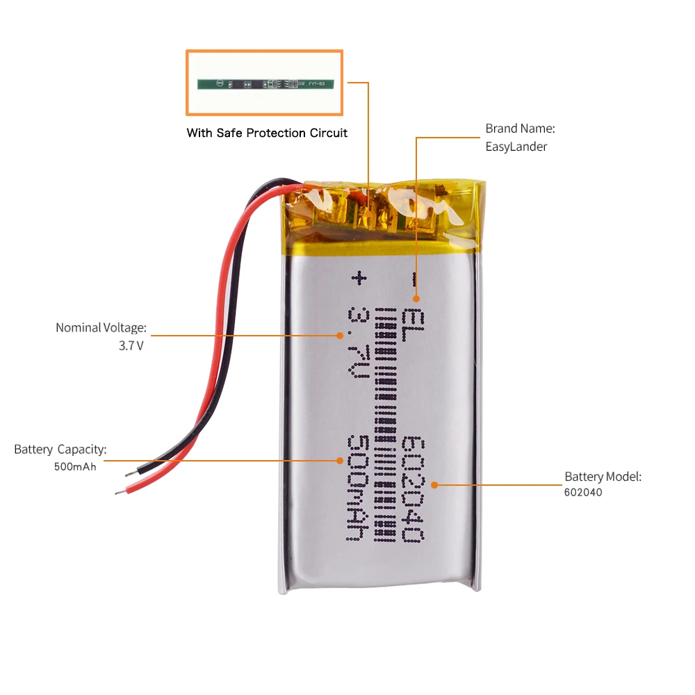 602040 500mAh 3.7V akumulator litowo-jonowy polimerowy do głośnika dyktafonu