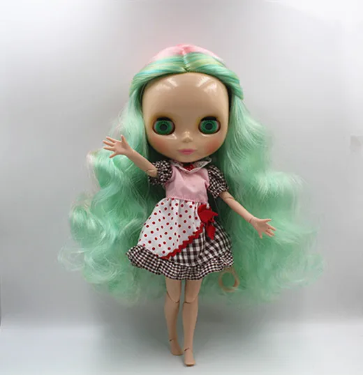 

Blygirl Blyth doll Pink green mixed curly hair nude doll 30cm multi-joint body joints can be rotated DIY doll