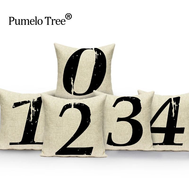 Customized Photo Bed Sofa Home Decor Arabic Numerals Numbers Decorative Throw Pillow Cover Case Cotton Linen Cushion Cover