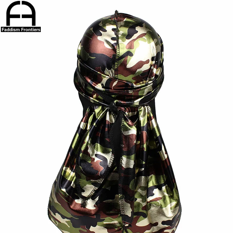 Fashion Men's Camo Silky Durags Turban Headband Shiny Print Men Silk DuRag Headwear Bandanas Hair Accessories Doo Rag Pirate Hat