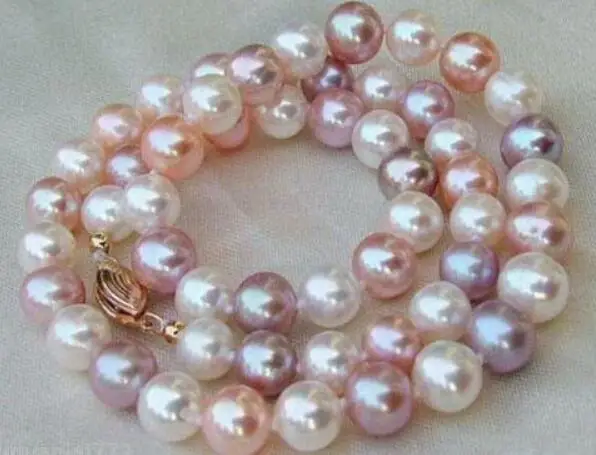 CHARMING AAA 8-9MM south sea white purple pink Multicolor PEARL NECKLACE 18 inch