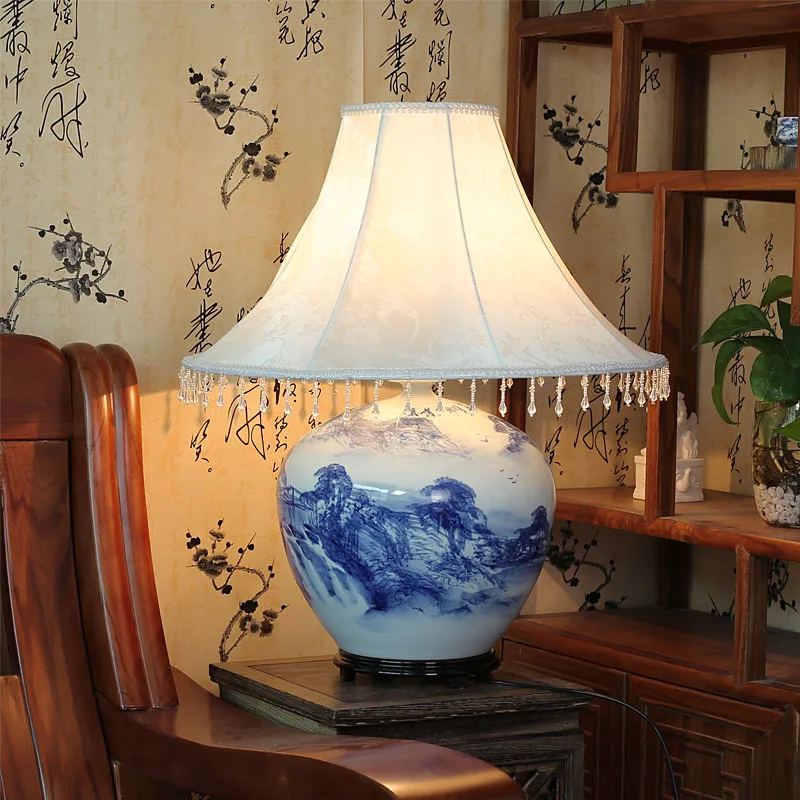 Art Chinese porcelain ceramic table lamp bedroom living room wedding table lamp Jingdezhen ceramic table lamp base