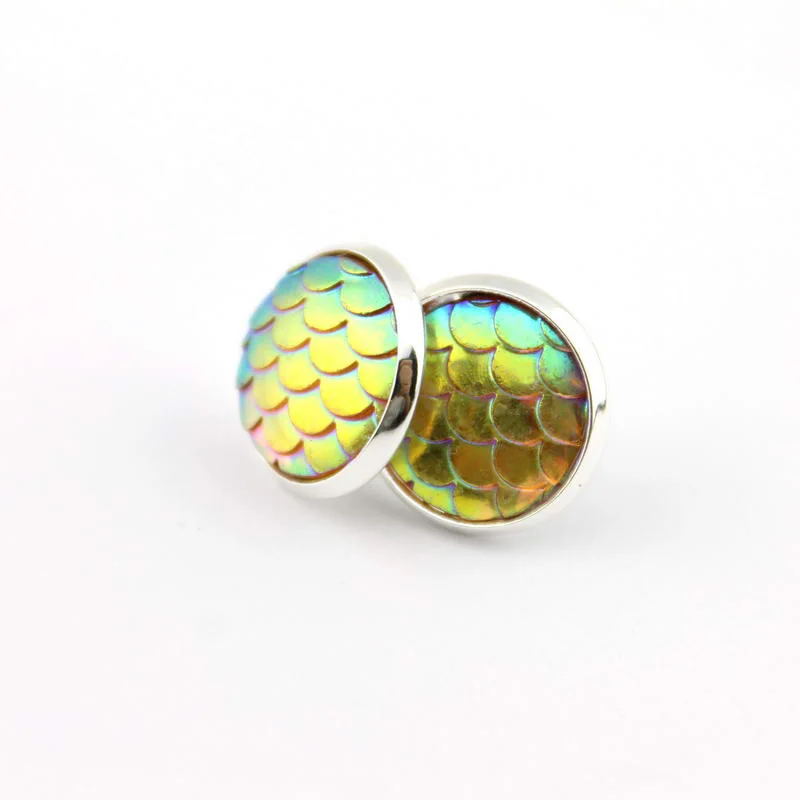 12*12mm Unique Design Earrings Dragon Scale Earrings Mermaid Scale Earrings Scale Cabochon Button Stud Earrings