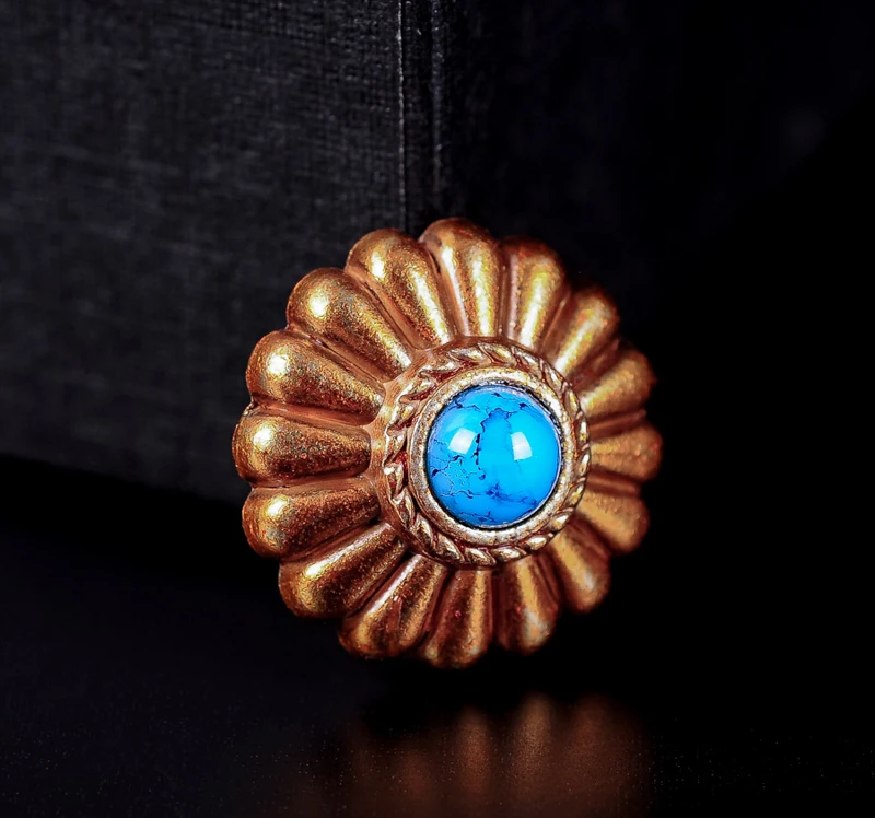 10PC Southwest Gold Flower Tribal Blue Turquoise Conchos LeatherCraft Decoration