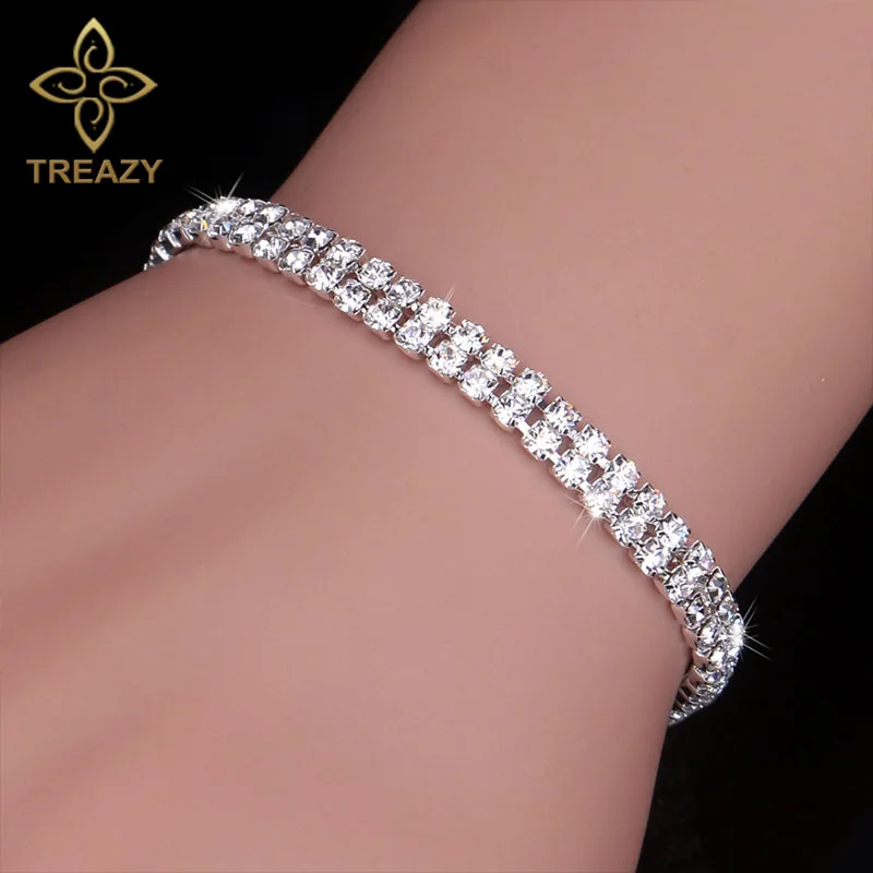 TREAZY Fashion Crystal Bridal Bracelets For Women Shiny Silver Color Rhinestone Bracelets & Bangles Brides Wedding Jewelry Gift