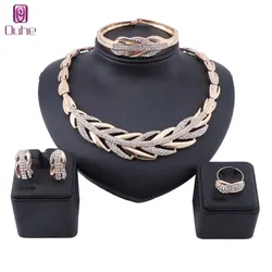 Fashion Dubai Gold Color Crystal Necklace Bangle Ring Earring Women Italian Bridal Party Accessories Jewelry Set