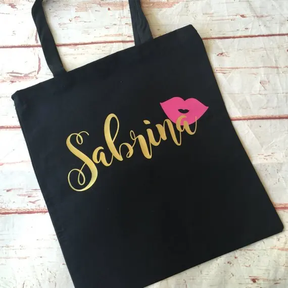 

personalize any name black wedding birthdayTote Bags, bridesmaid canvas Tote Bags, Bridesmaid proposal gift Bags