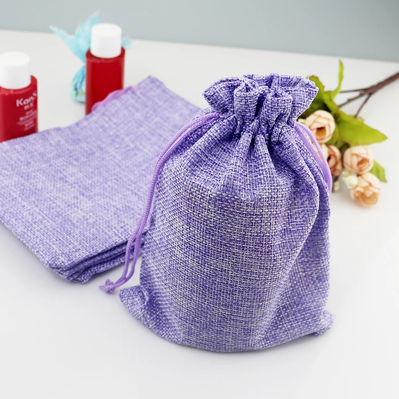 10x Violet Jute Bags For Packing Drawstring Gift Bag Incense Storage Cosmetic Jewel Accessories Sachet Packing Linen Bag 10x14cm