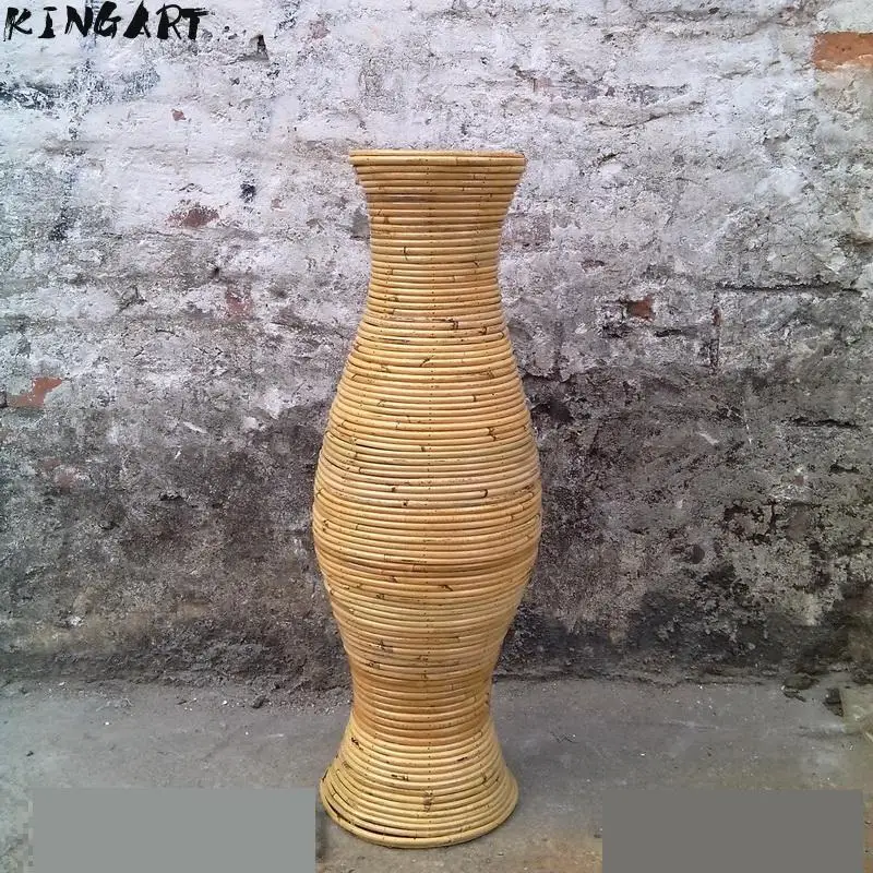 Chinese Large Bamboo Floor Vase Big Living Room Decorative Floor Vase Home Art & Craft Flower Pot Woven Retro 990605