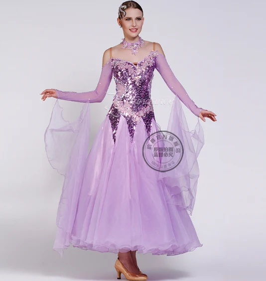 

customize light purple adult Ballroom Fox trot Quick step tango Modern tango Waltz competition Dance Dress