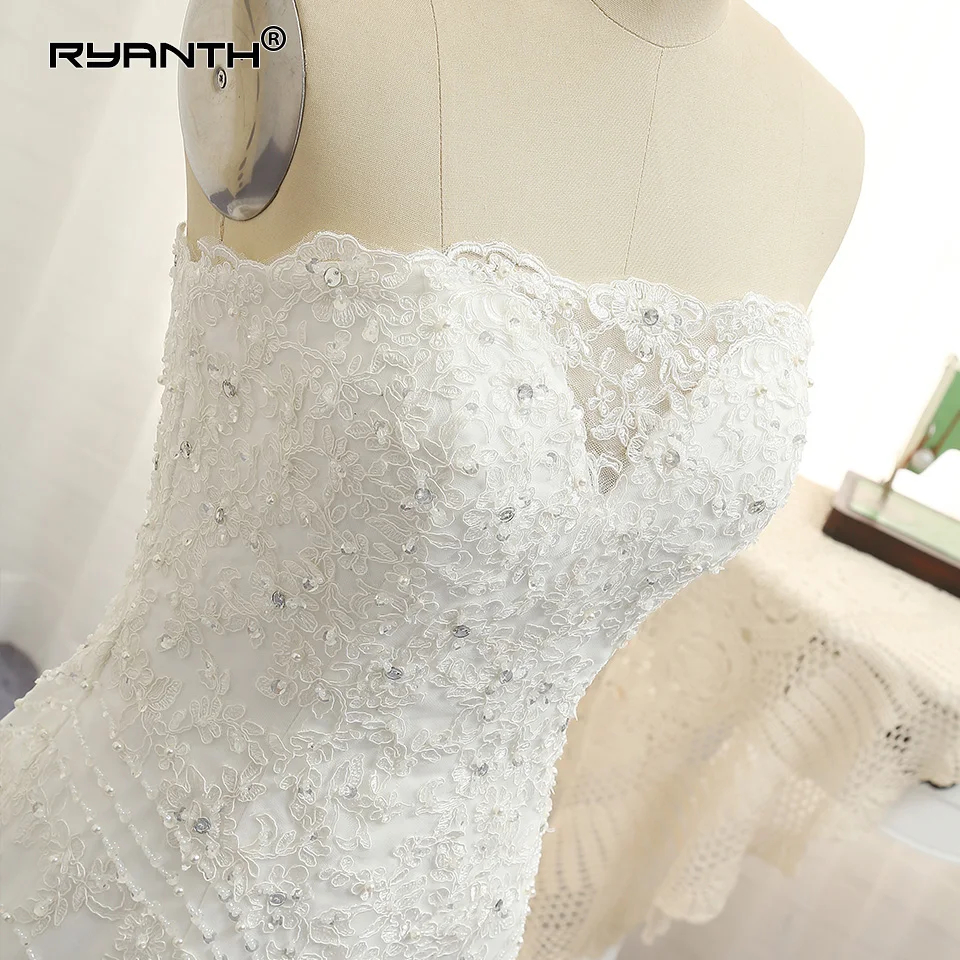 Robe De Mariage Sparkly Lace Mermaid Wedding Dress 2022 New Arrival Lace Up Back Strapless Wedding Gowns Custom Made Bridal Gown