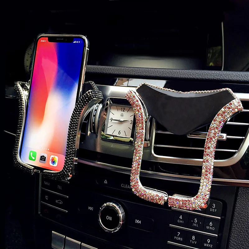 Bling Bling Diamond Universal Car Phone Holder Crystal Rhinestone Car Air Vent Mount Car iPhone Holder Clip Cell Phone Holder