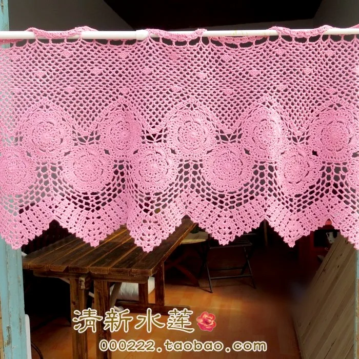 French style beautiful  handmade  needle crochet cotton door curtain  100% curtailments fashion vintage pink semi-shade curtain