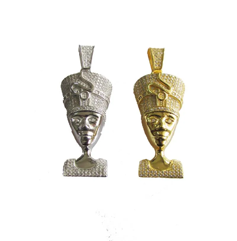 

YELLOW gold colors silver color men jewelry Simulated stone Queen Nefertiti Pendant necklace with free bead chain