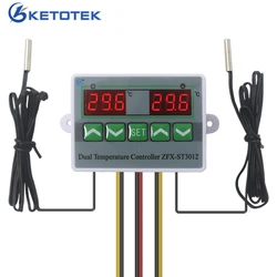 Podwójny termostat do regulatora temperatury inkubatora 110V 220V 12V przełącznik kontroli temperatury dwa wyjście przekaźnikowe z podwójny czujnik