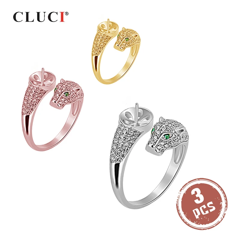 

CLUCI 3pcs Authentic 925 Silver Leopard Ring for Women Party Adjustable Sterling Silver Pearl Ring Women Leopard Ring SR2010SB