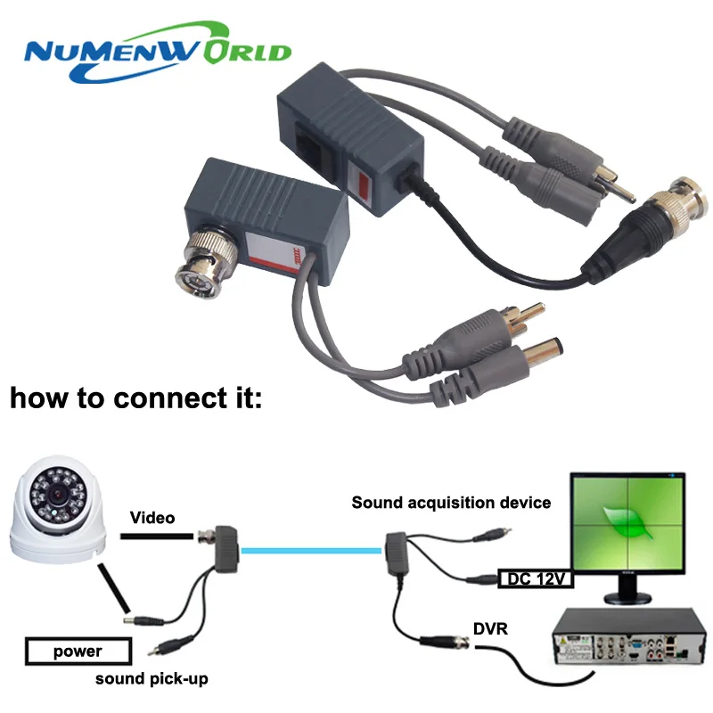 인기 UTP CCTV BNC 비디오 발룬 전원 수동 발룬 Rj45,POE 전원 비디오 오디오 3 in 1 트랜시버, CCTV 예비 부품 무료 배송
