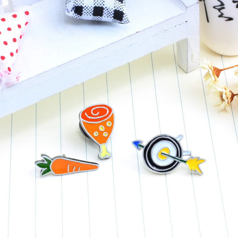 Cartoon Enamel Pins Fashion Chicken Legs Carrot Tree Cactus Guitar Heart Brooches Clothes Hat Lapel Pin Badge Kids Jewelry Gifts