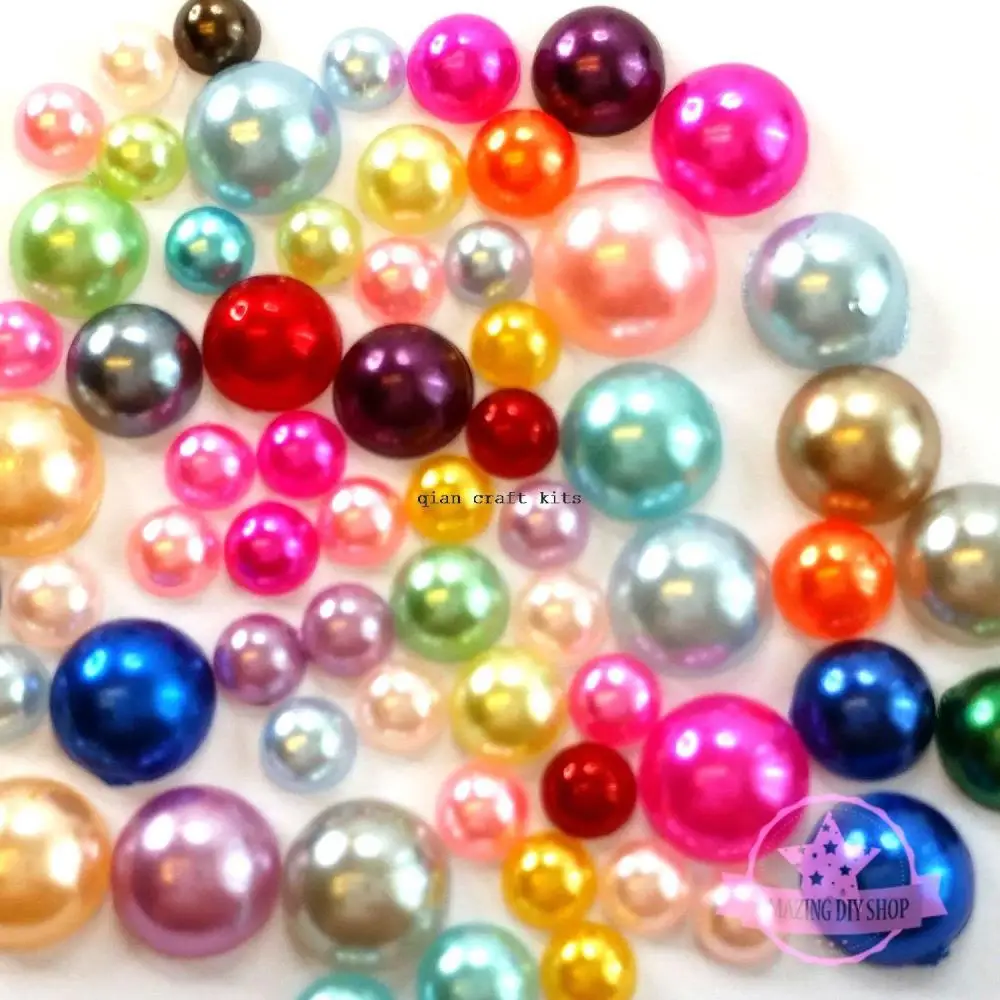 

200gram 5mm-12mm Bright Mix HaLF PEARLS Flatback Decoden ABS Pearl Rhinestone Cabochons, Cellphone Deco mix sizes