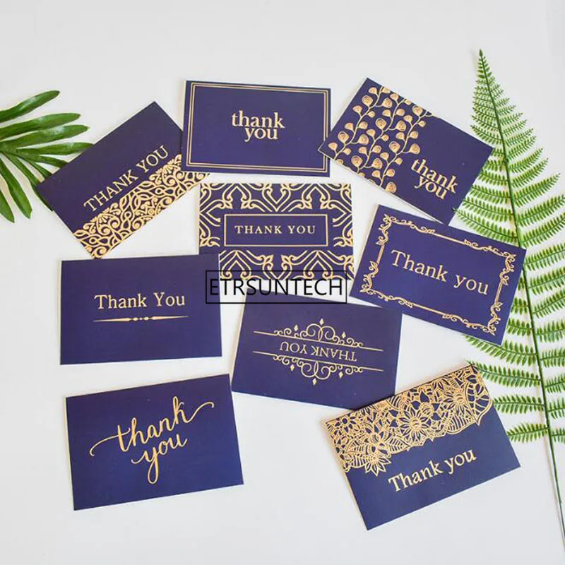 Deep Blue Thank You Card with Envelope Gold Stamping Greeting Card Wedding Birthday Party Invitation Gift Card