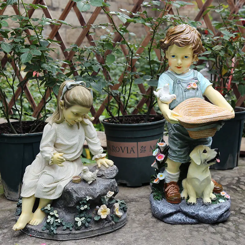 

Outdoor Gardening Resin Boy Girl Doll Sculptures Crafts Landscape Villa Figurines Decoration Courtyard Park Statues Ornaments