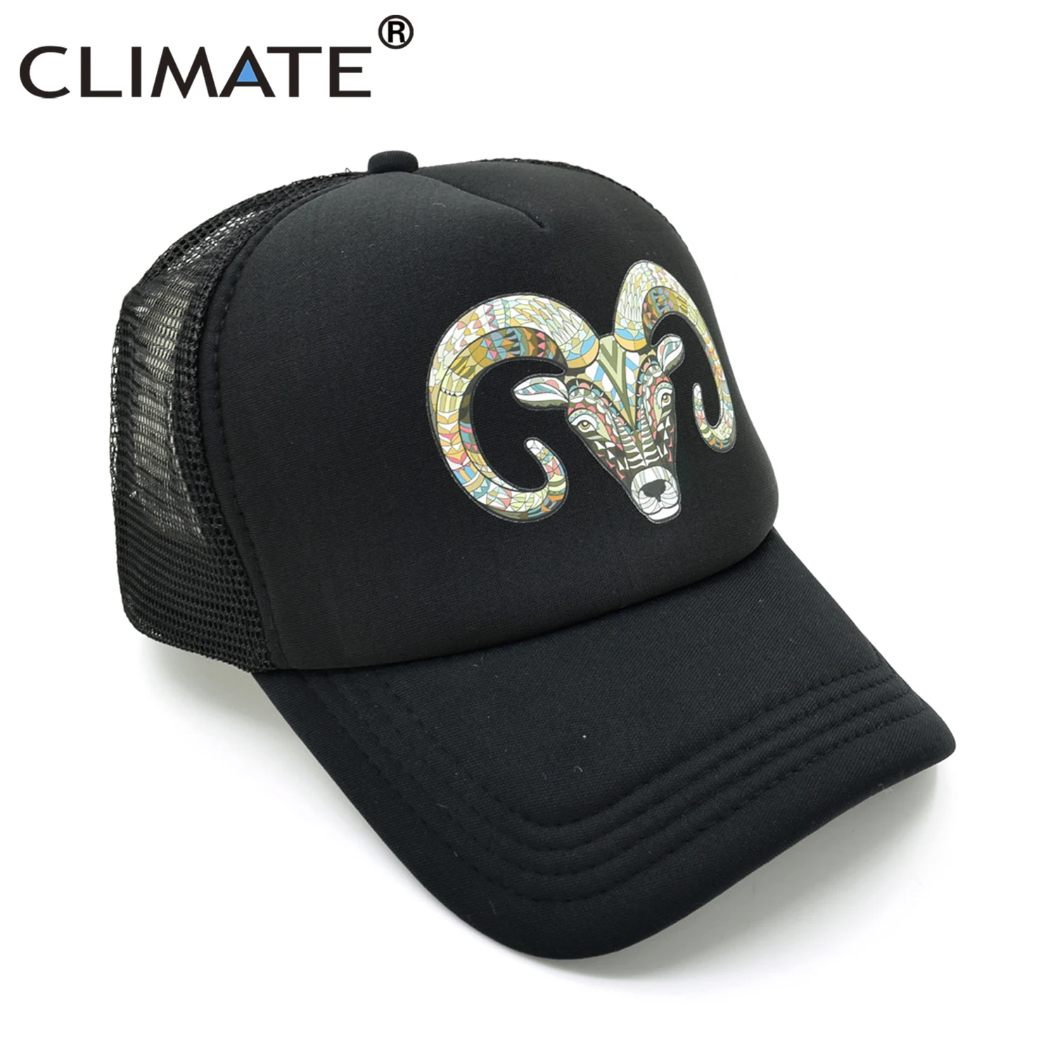 CLIMATE Goat Trucker Caps Hat Women Men Goat Head Hat Cap Cool Hip Hop Summer Colorful Mesh Baseball Cap Hat for Men Women Youth