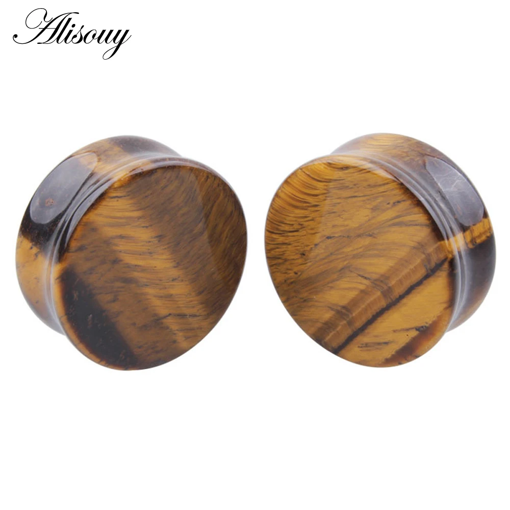 Fantastische oorexpanders Hoge kwaliteit oorstekers 1 paar Tijgeroog Natuurlijke organische steen Oordopjes Tunnels Mode oorpiercings
