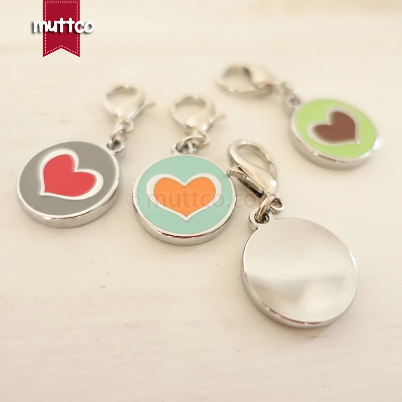 100pcs/lot 20mm cute heart shape print 2colour dog tag dog id tags for pets metal round dog name tags collar blank engrave charm