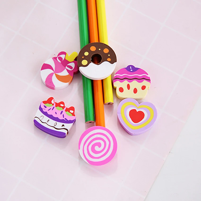 6PCS/Set Creative Eraser Cute Colorful Cake Donut Pencil Eraser Set Mini Novelty Erasers for Party Favors, Homework Rewards