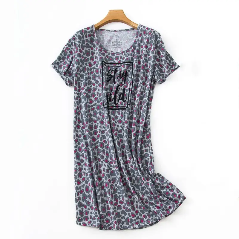 2024 Summer Female Casual Cartoon Home Dress Ladies Cotton Nightgown Women Short Sleeve Plus Size Nightwear Ladies Home Dress