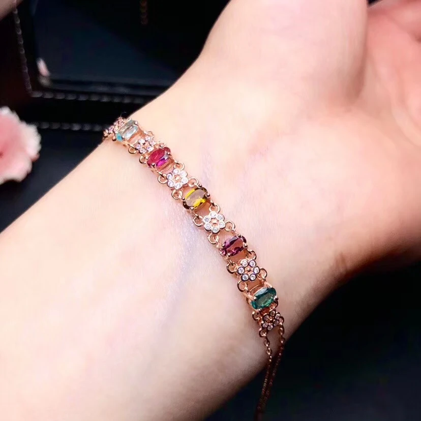 

candy colour natural tourmaline gemstone bracelet for beauty with silver jewelry