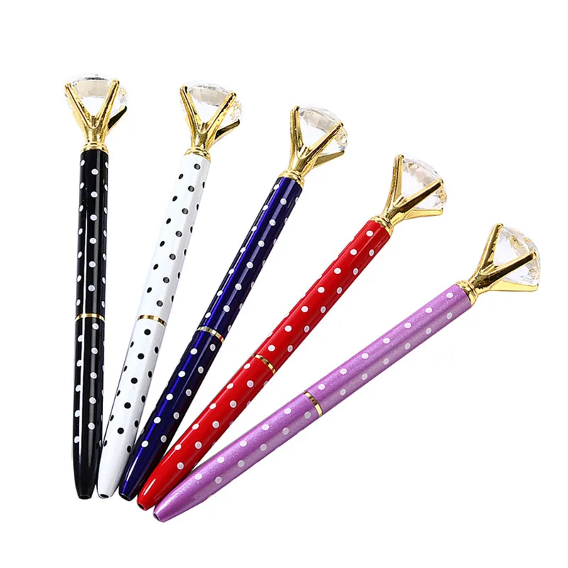 5PCS Crystal Ball Pens Polka Dot Fashion Girl 19 Carat Large Diamond Ballpoint Pens 8 Colors For School Stationery Supplies Pen